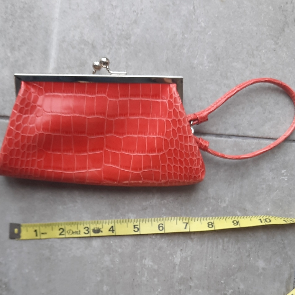 Crocodile-Embossed Wristlet Clutch in coral